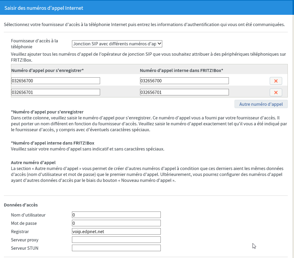 Comment configurer SIP trunk à l'interface de Fritz!box